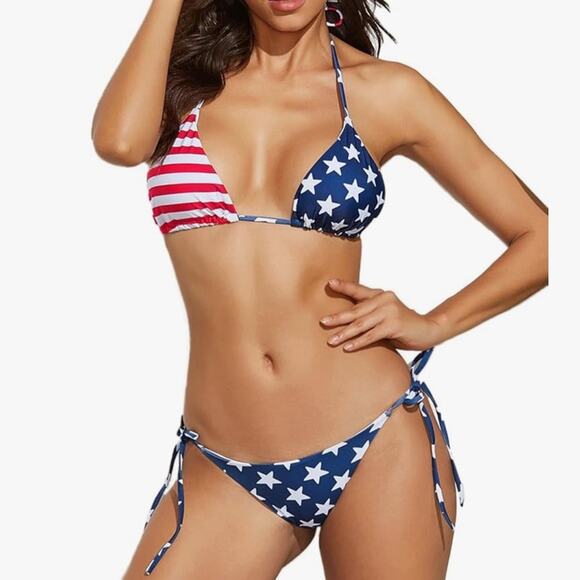 Women Two Piece Swimsuit Sexy Swimwear Halter String Triangle Bikini Sets NWT M - Picture 1 of 3